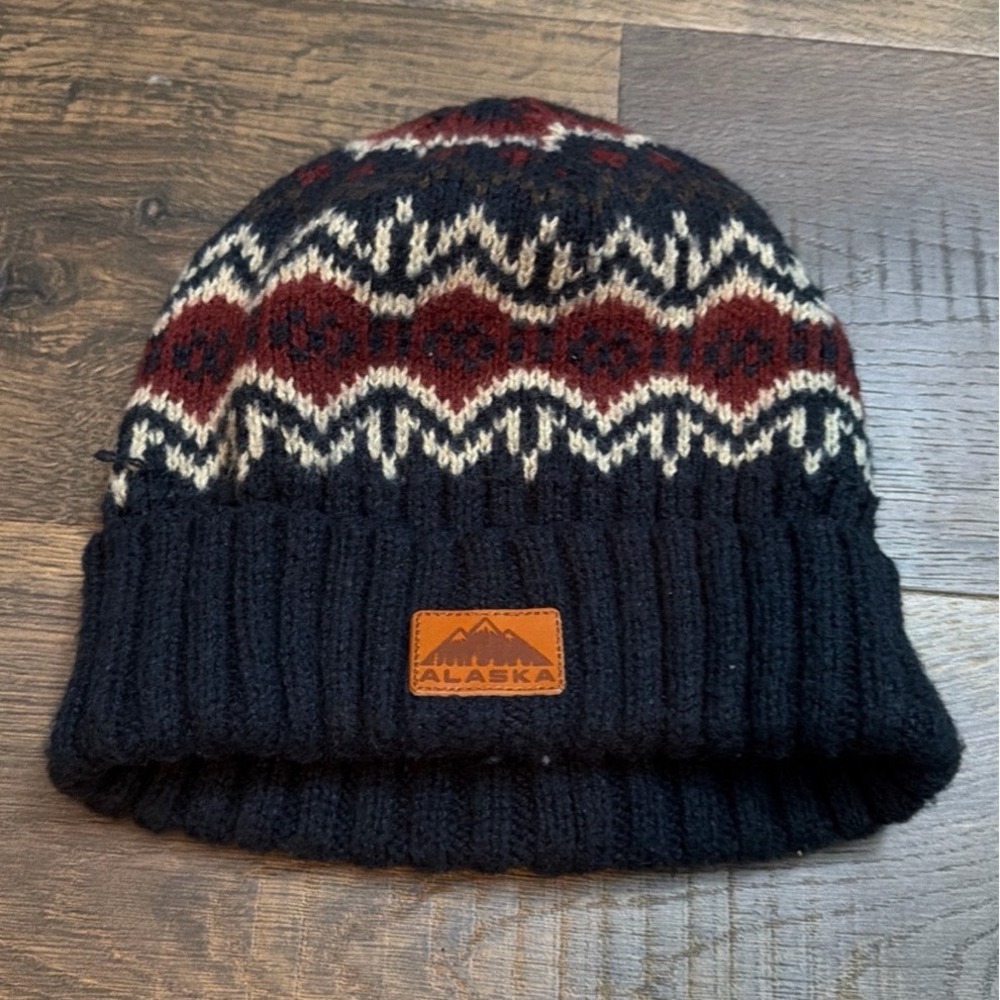 Alaska Knit Beanie Hat Fair Isle Winter Cuffed Ski Snow Knit Cap One Size